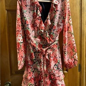 Bardot NWT woman’s  large Floral Wrap Dress in Coral and Pink